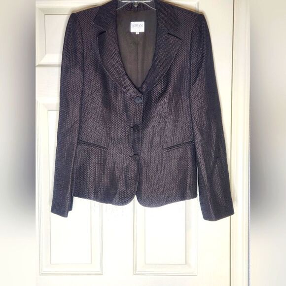 Armani Collezioni 8 BrownBlack PolkaDots 3ButtonsRamieViscose  WomenBlazer ITALY - Picture 1 of 9